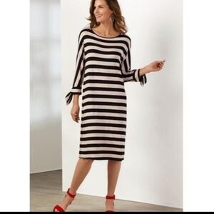 Soft Surroundings Black and Cream Striped Midi Dress